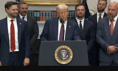 Triple H Brings WWE Theatrics to the White House With Viral Water Spit Entrance